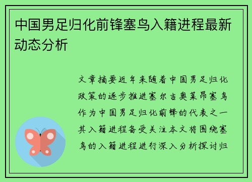 中国男足归化前锋塞鸟入籍进程最新动态分析 中国男足归化前锋塞鸟入籍进程最新动态分析