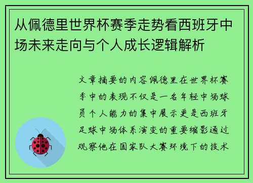 从佩德里世界杯赛季走势看西班牙中场未来走向与个人成长逻辑解析