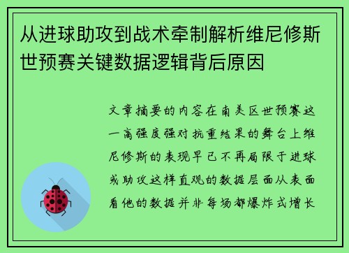 从进球助攻到战术牵制解析维尼修斯世预赛关键数据逻辑背后原因 从进球助攻到战术牵制解析维尼修斯世预赛关键数据逻辑背后原因